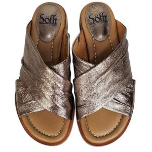 New Sofft Fallon criss cross leather slide sandals metallic bronze cushioned